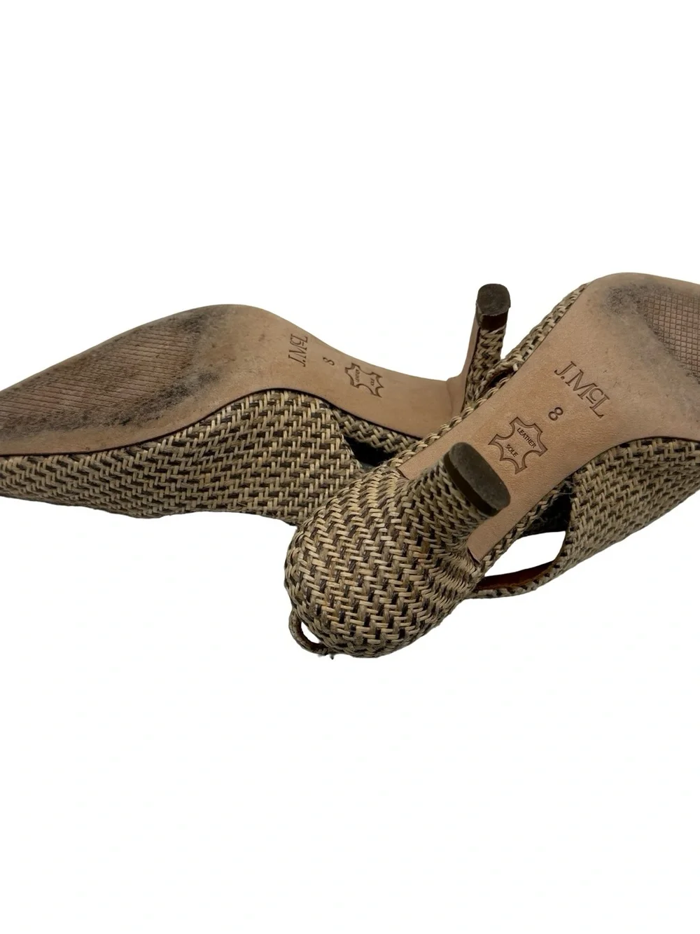 J. Mclaughlin Beige Cassidy Grasscloth Slingback Kitten Heels Size 8